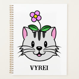 Agenda Un gato Personalizado con flor en la cabeza