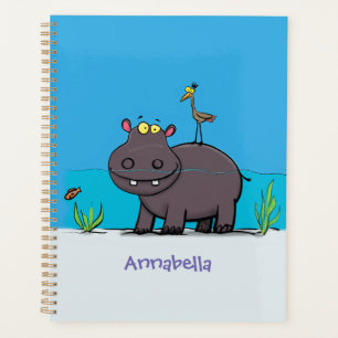Agenda Un gracioso hipopótamo con personalizado de pájaro