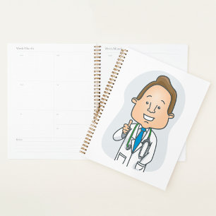 Agenda Un Médico sonriente que le da el dedo al Stethosco