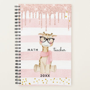 Agenda Una jirafa con un maestro de matemáticas con lent