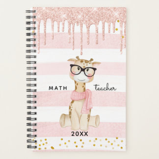 Agenda Una jirafa con un maestro de matemáticas con lente