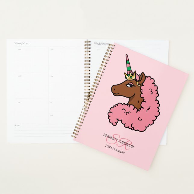 Agenda Unicornio Afro de Rosa Claro (Demostración)
