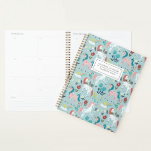 Agenda Unicornio azul lindo de las niñas