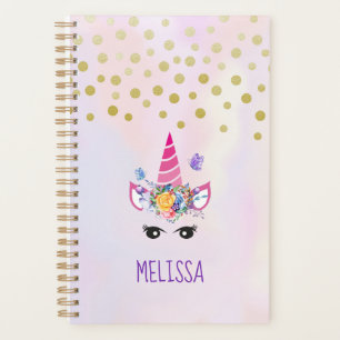 Agenda Unicornio de moda con flores mariposas y confetti
