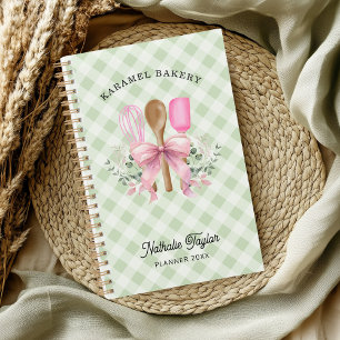 Agenda Utensilios de Bow rosado y portátil Green Gingham