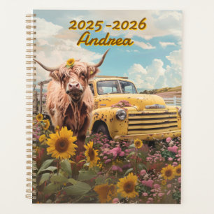Agenda Vaca Altura Rústica Camión Antiguo Girasoles 