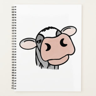 Agenda vaca de dibujos animados negro blanco rosa beso gr