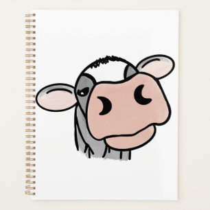Agenda vaca de dibujos animados negro blanco rosa beso gr