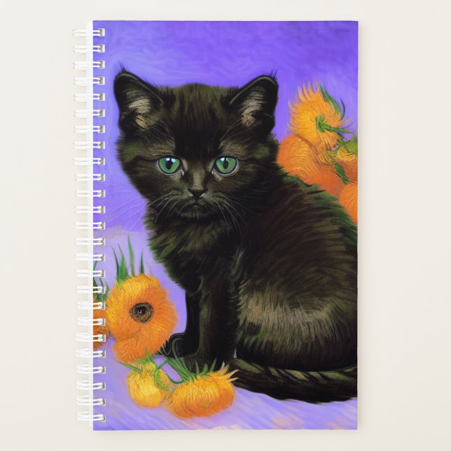 Agenda Van Gogh Black Kitten con girasoles (Anverso)