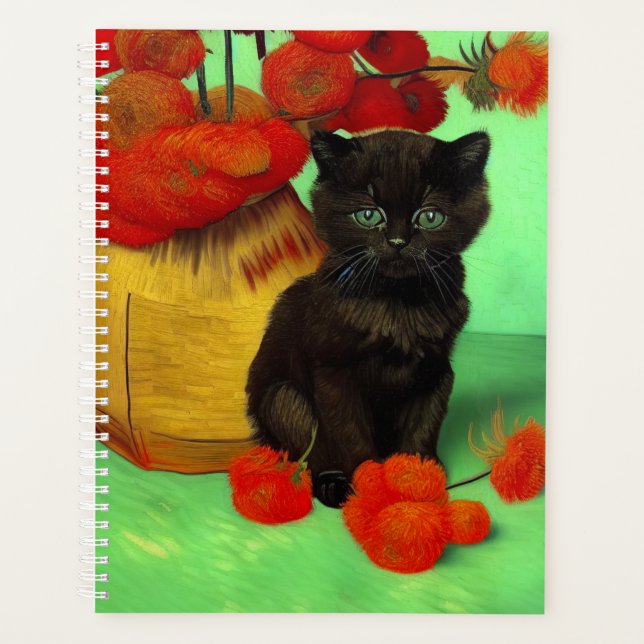 Agenda Van Gogh Black Kitten Red Flowers (Anverso)