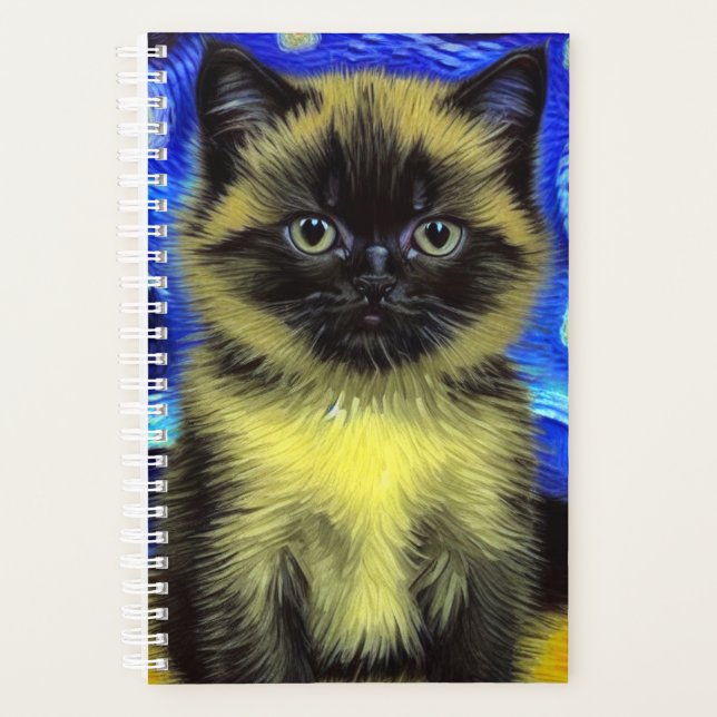 Agenda Van Gogh Starry Night Siamese Cat (Anverso)