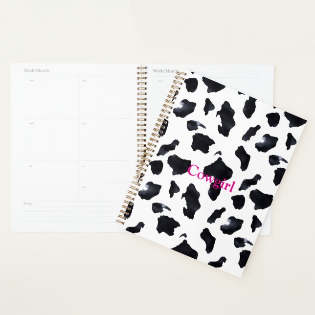 Agenda Vaquera de estampado de vaca blanco y negro (Demostración)