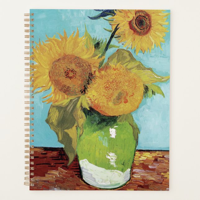 Agenda Vase con tres Sunglowers 1888 por Vincent van Gog (Anverso)