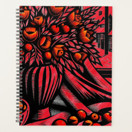 Agenda Vase roja y negra con flores vibrantes