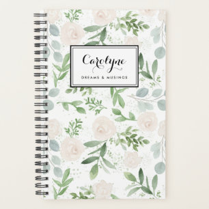 Agenda Vegetación acuarela y patrón de flores blancas