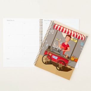 Agenda Vendedor de comida callejera sonriente Carrito de