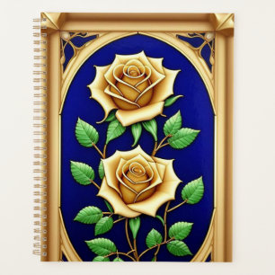Agenda Ventana de vidrio emplomado elegante con rosa dora