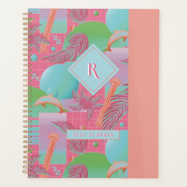 Agenda Verano rosa Vaporwave Sunset y Palmeras (Anverso)