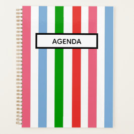 Agenda Verde azul y rayas rosadas