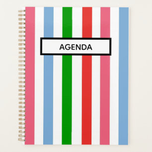 Agenda Verde azul y rayas rosadas