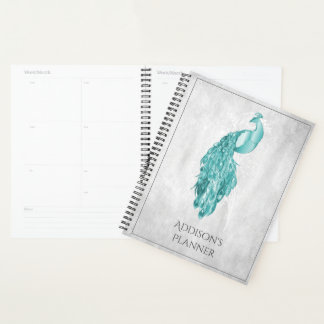 Agenda Verde azulado elegante Peacock Planner