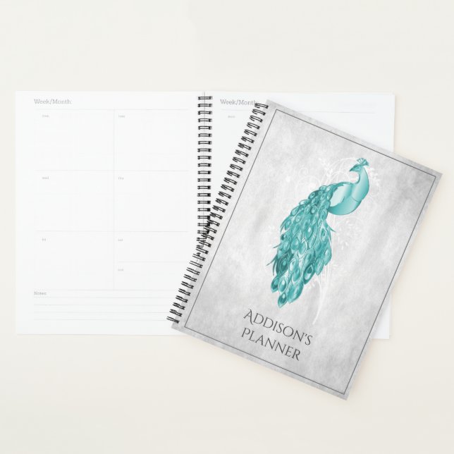 Agenda Verde azulado elegante Peacock Planner (Demostración)
