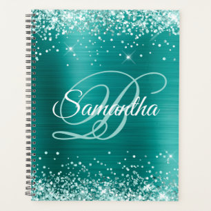 Agenda Verde Espuma de Mar Brillo Teal Foil Monograma