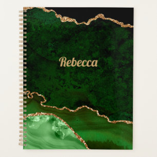 Agenda Verde Moderno Negro y Oro Agata Personalizable