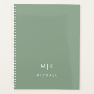 Agenda Verde sabio y blanco   Monograma moderno