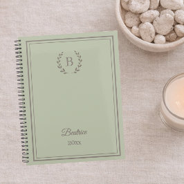 Agenda Verde salvia Monograma Personalizado Lujo Silencio