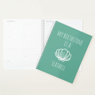 Agenda Verde y blanco Mi Birthstone es una concha marina