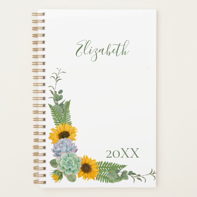 Agenda Verdor floral girasol personalizado (Anverso)