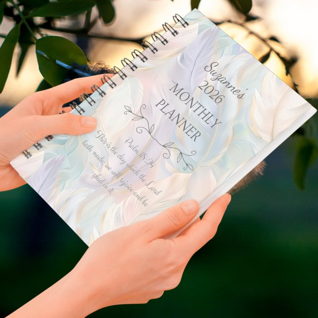 Agenda Verso de la biblia de salmos de pluma de Boho 2026 (Personalized 2026 Boho Feather Psalms Bible Verse Planner)