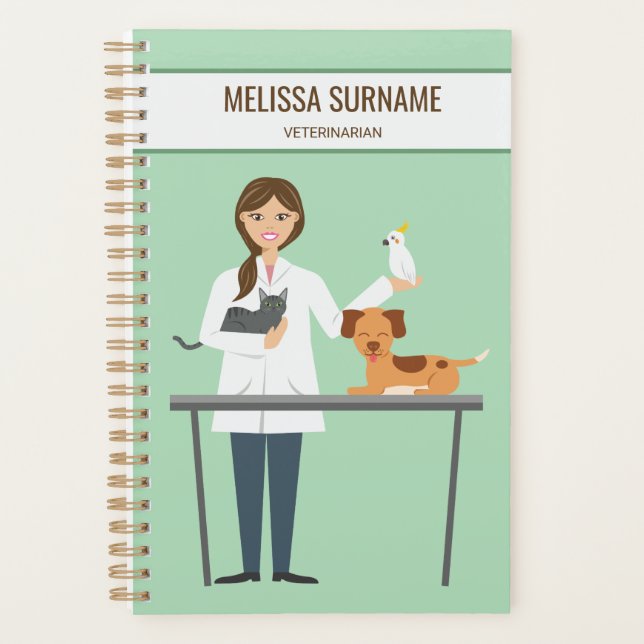 Agenda Veterinaria con animales y Personalizado Textos (Anverso)