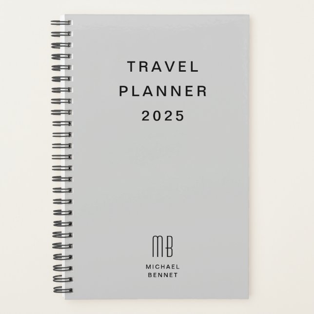 Agenda Viaje moderno en color gris monograma (Anverso)
