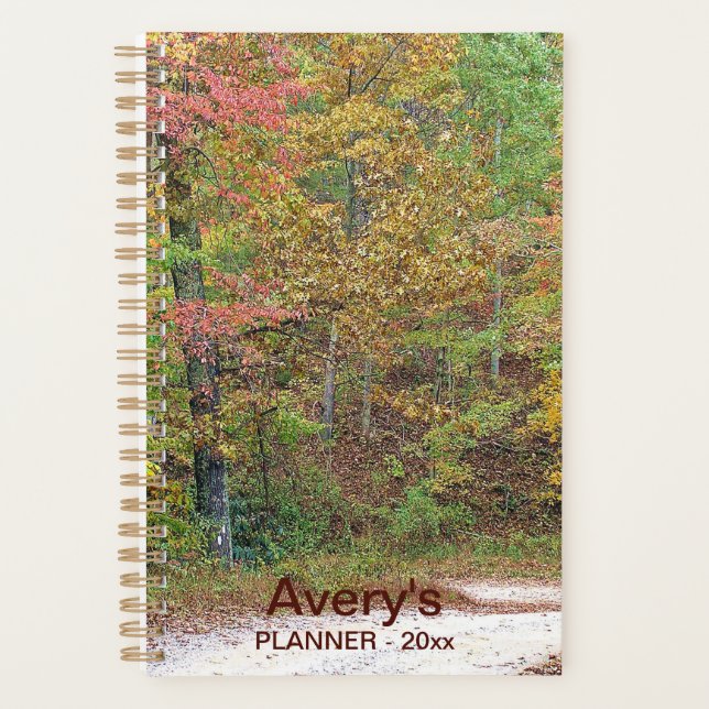 Agenda Vibrant Autumn Leaves Mountain Road Personalizado (Anverso)
