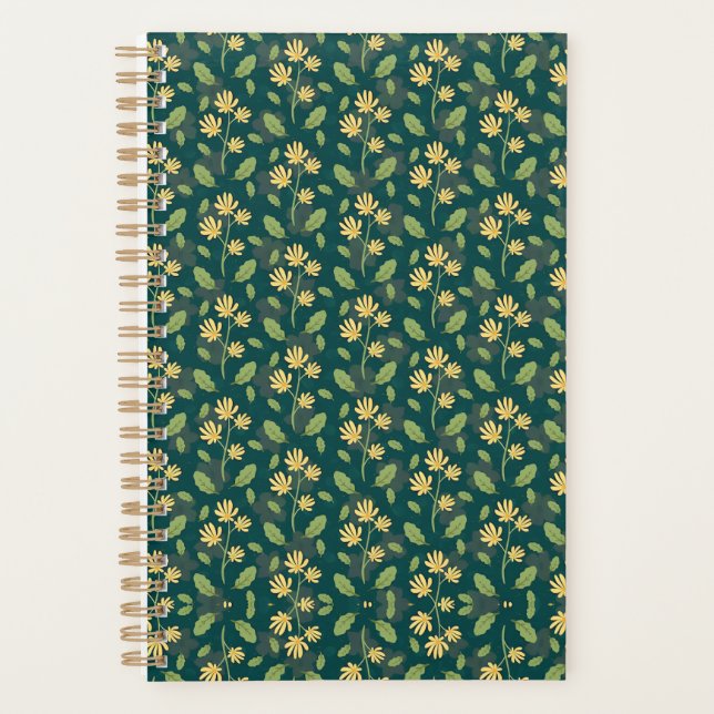 Agenda Vibrant Green Pattern with Yellow Flowers & Leaves (Anverso)