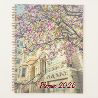 Agenda Vibrant Pink Magnolia Tree and Victorian House