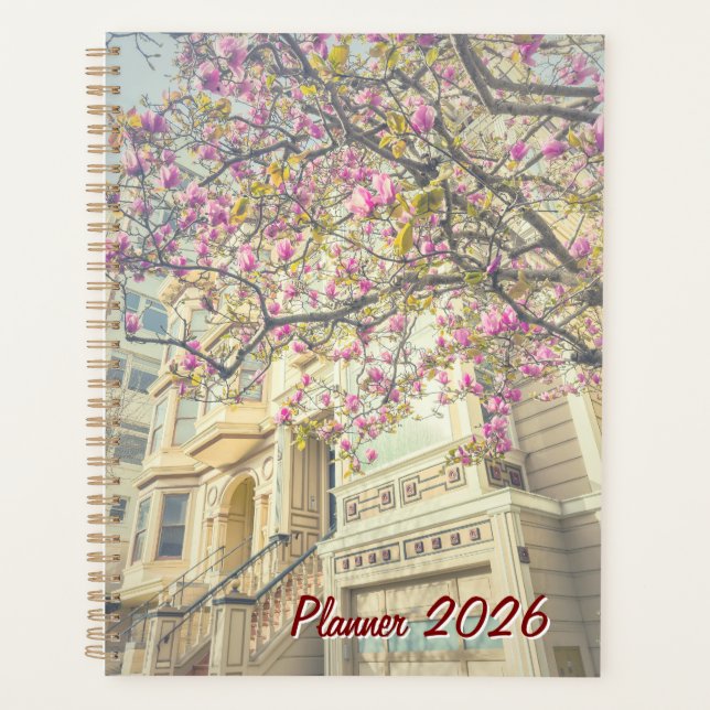Agenda Vibrant Pink Magnolia Tree and Victorian House (Anverso)