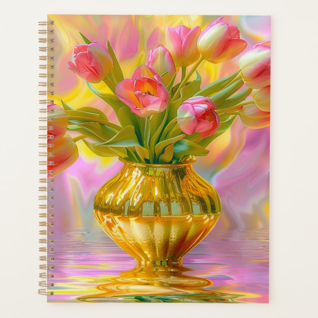 Agenda Vibrant Pink Tulips in Golden Vase (Anverso)