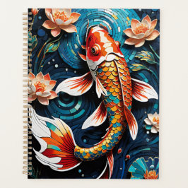 Agenda Vibrante Koi y hermosa escena acuática de flores