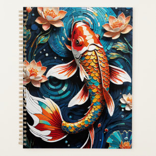 Agenda Vibrante Koi y hermosa escena acuática de flores