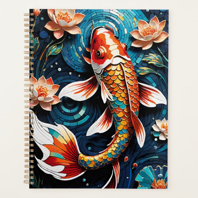 Agenda Vibrante Koi y hermosa escena acuática de flores (Anverso)