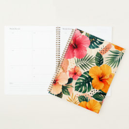 Agenda Vibrante Patrón Floral de Hibisco Tropical sin Cos