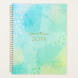 Agenda Vibrante Planner de arte abstracto azul y verde