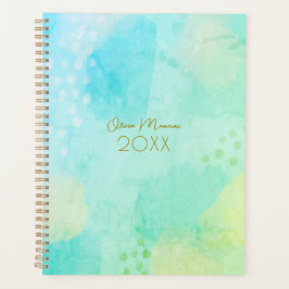 Agenda Vibrante Planner de arte abstracto azul y verde