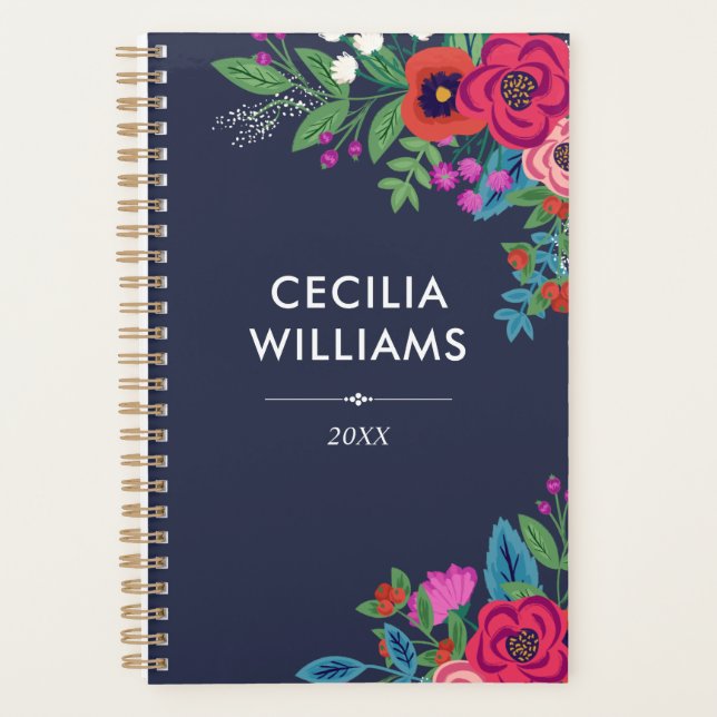 Agenda Vibrante Rosa Morado Boho Bouquets Nombre (Anverso)