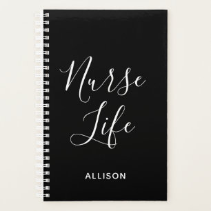 Agenda Vida de enfermería personalizada en blanco y negr