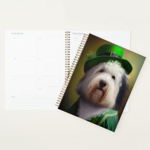 Agenda Viejo perro pastor inglés con vestido del Día de S