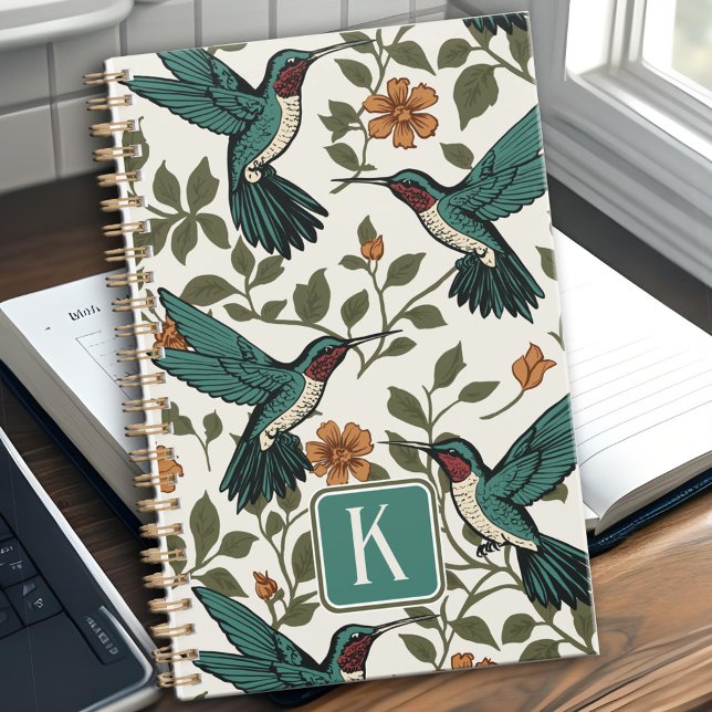 Agenda Vinos de flores del Naranja botánico Hummingbird (Vintage hummingbird calendar / day planner bird art & floral vines with monogram)